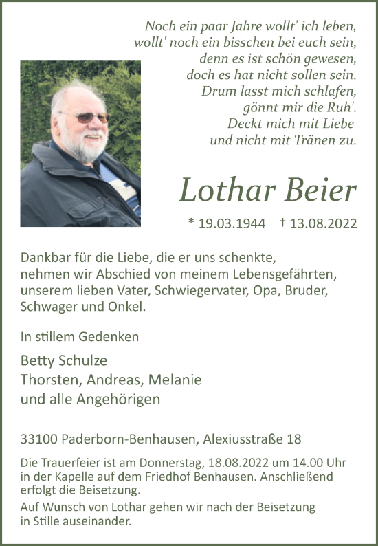 Traueranzeige von Lothar Beier von Westfalen-Blatt