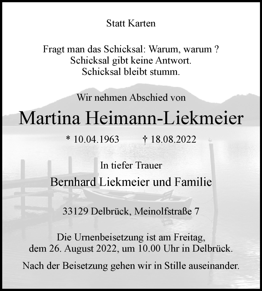  Traueranzeige für Martina Heimann-Liekmeier vom 23.08.2022 aus Westfalen-Blatt