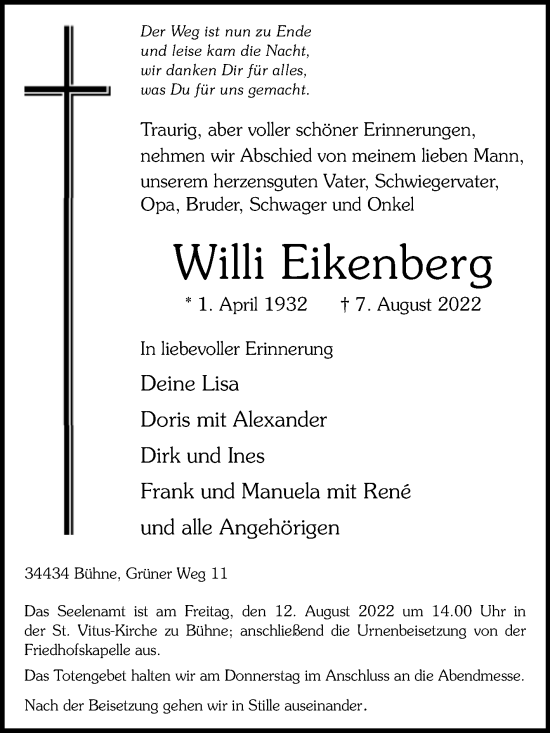 Traueranzeige von Willi Eikenberg von Westfalen-Blatt