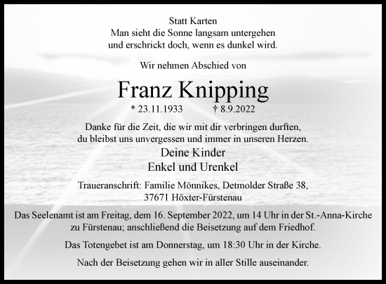 Traueranzeige von Franz Knipping von Westfalen-Blatt