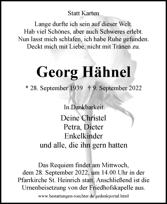 Traueranzeige von Georg Hähnel von Westfalen-Blatt