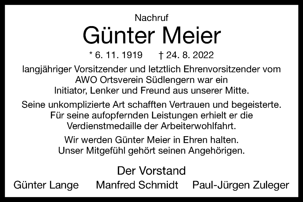  Traueranzeige für Günter Meier vom 01.09.2022 aus Westfalen-Blatt