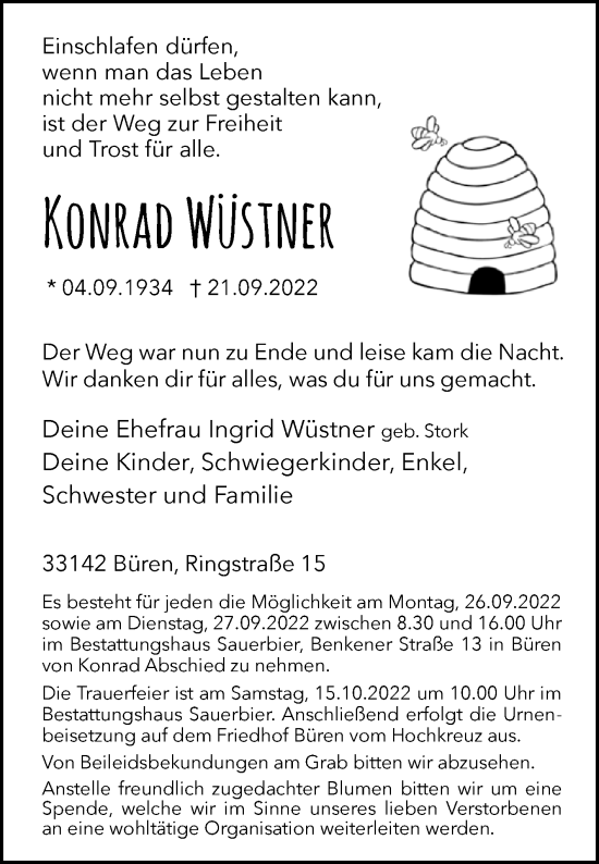 Traueranzeige von Konrad Wüstner von Westfalen-Blatt