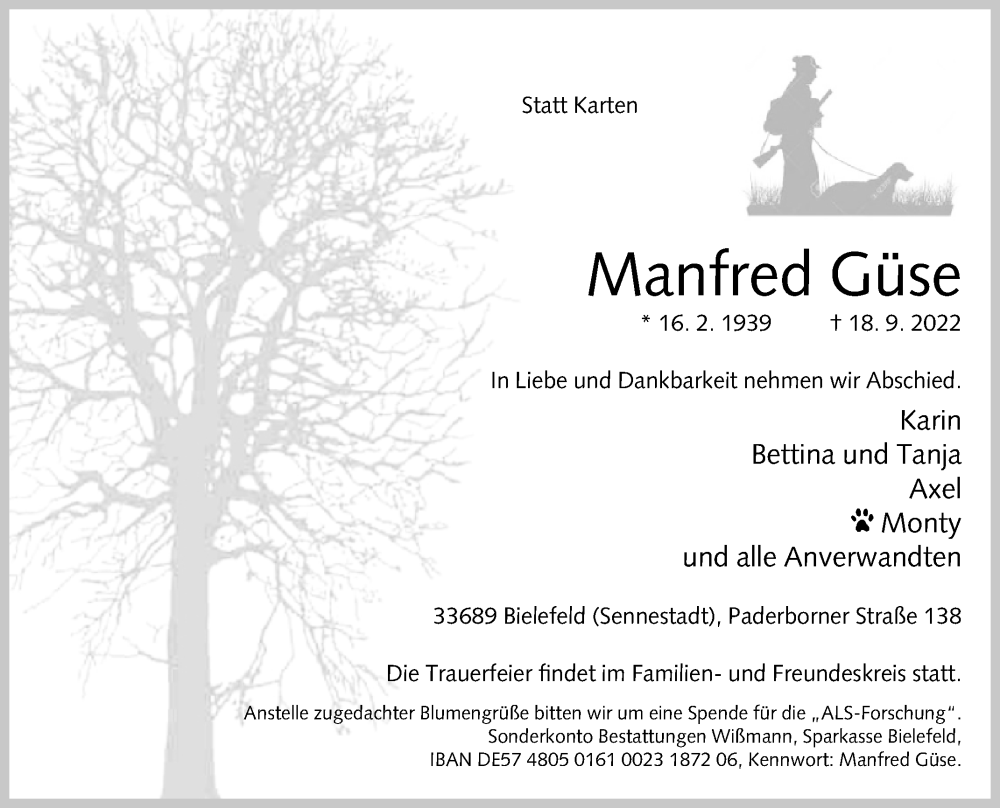  Traueranzeige für Manfred Güse vom 21.09.2022 aus Westfalen-Blatt