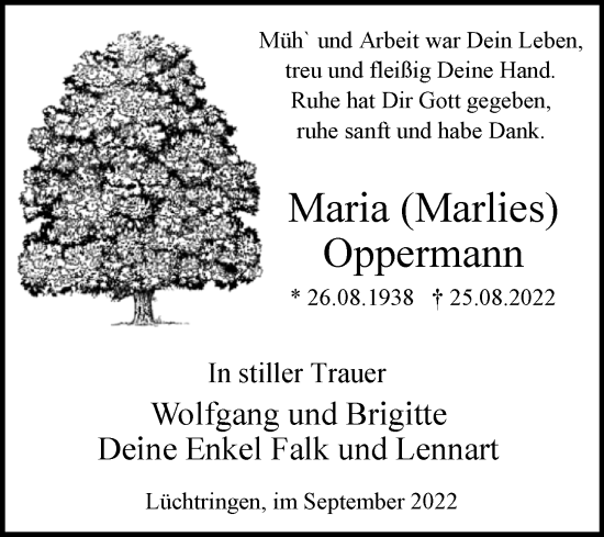 Traueranzeige von Maria Oppermann von Westfalen-Blatt