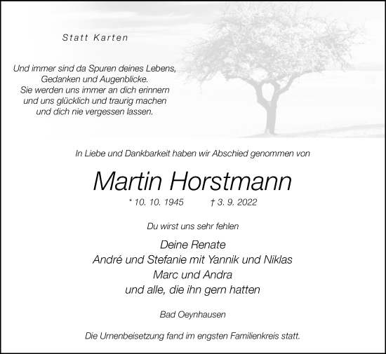 Traueranzeige von Martin Horstmann von Westfalen-Blatt