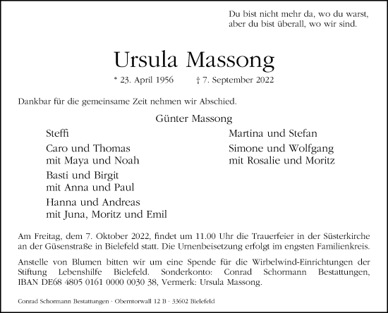 Traueranzeige von Ursula Massong von Westfalen-Blatt