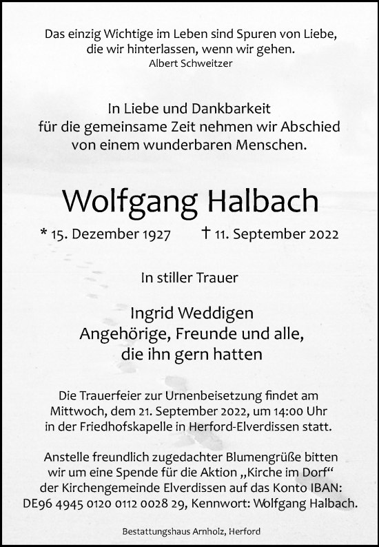 Traueranzeige von Wolfgang Halbach von Westfalen-Blatt