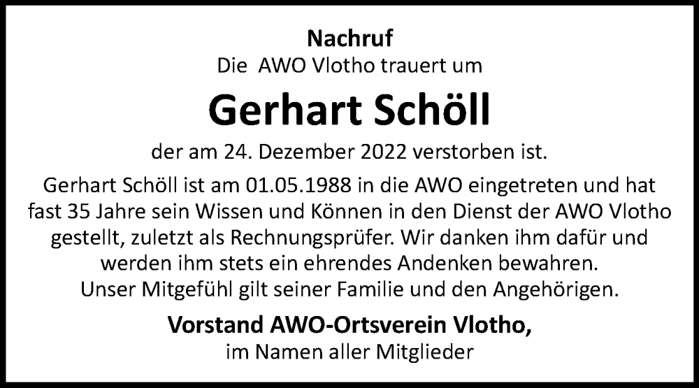  Traueranzeige für Gerhart Schöll vom 03.01.2023 aus Westfalen-Blatt