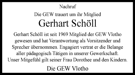 Traueranzeige von Gerhart Schöll von Westfalen-Blatt