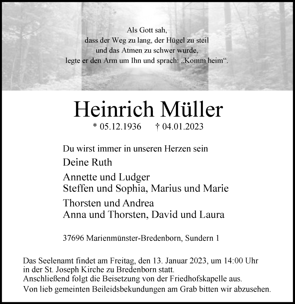  Traueranzeige für Heinrich Müller vom 07.01.2023 aus Westfalen-Blatt