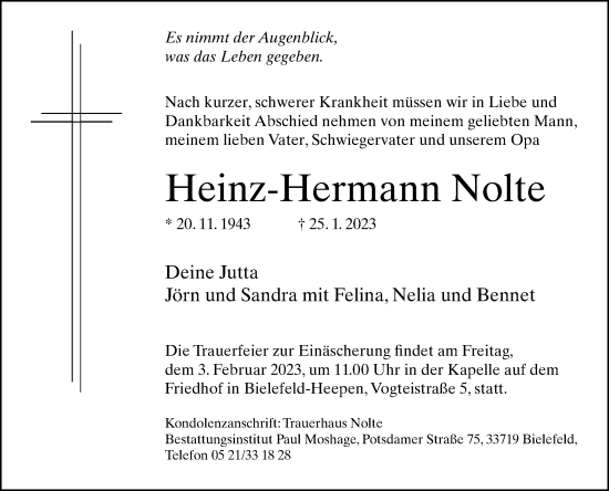 Traueranzeige von Heinz-Hermann Nolte von Westfalen-Blatt