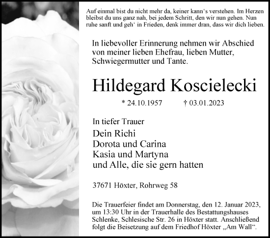 Traueranzeige von Hildegard Koscielecki von Westfalen-Blatt