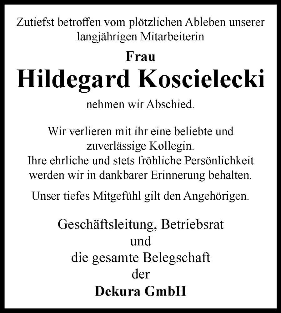  Traueranzeige für Hildegard Koscielecki vom 11.01.2023 aus Westfalen-Blatt