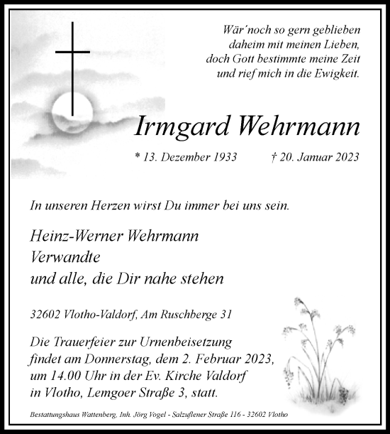 Traueranzeige von Irmgard Wehrmann von Westfalen-Blatt