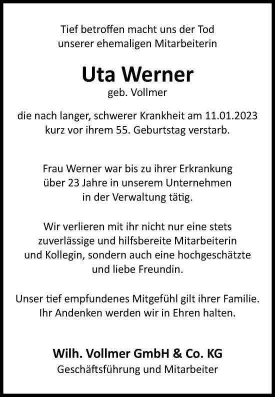 Traueranzeige von Uta Werner von Westfalen-Blatt