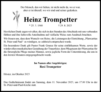 Traueranzeige von Heinz Trompetter von Westfalen Blatt