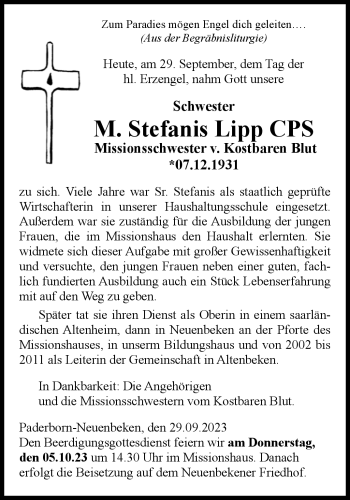 Traueranzeige von M. Stefanis Lipp von Westfalen Blatt