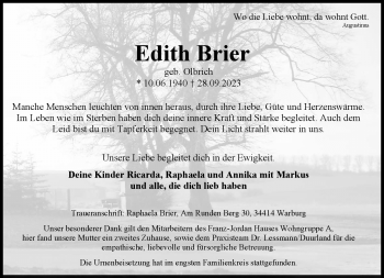 Traueranzeige von Edith Brier von Westfalen Blatt