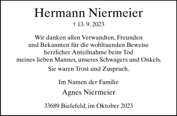 Traueranzeige von Hermann Niermeier von Westfalen Blatt