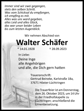 Traueranzeige von Walter Schäfer von Westfalen Blatt