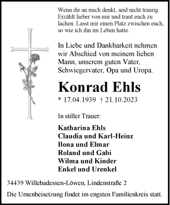 Traueranzeige von Konrad Ehls von Westfalen Blatt