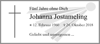 Traueranzeige von Johanna Jostameling von Westfalen Blatt