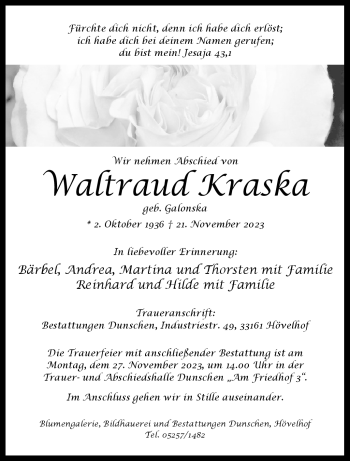 Traueranzeige von Waltraud Kraska von Westfalen Blatt