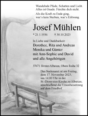 Traueranzeige von Josef Mühlen von Westfalen Blatt