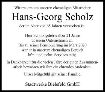 Traueranzeige von Hans-Georg Scholz von Westfalen Blatt