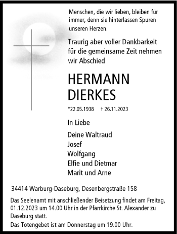 Traueranzeige von Hermann Dierkes von Westfalen Blatt