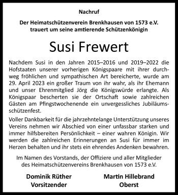 Traueranzeige von Susi Frewert von Westfalen Blatt
