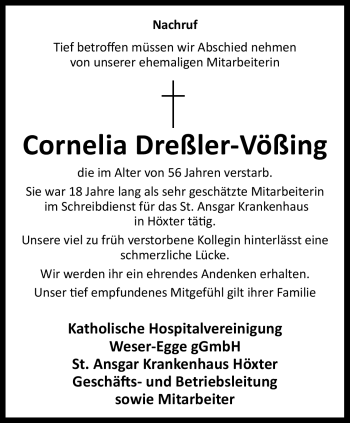 Traueranzeige von Cornelia Dreßler-Vößing von Westfalen Blatt