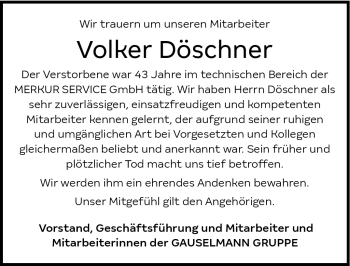 Traueranzeige von Volker Döschner von Westfalen Blatt