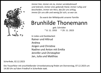 Traueranzeige von Brunhilde Thonemann von Westfalen Blatt