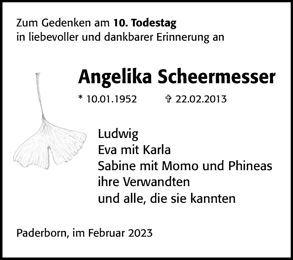  Traueranzeige für Angelika Scheermesser vom 25.02.2023 aus Westfalen-Blatt