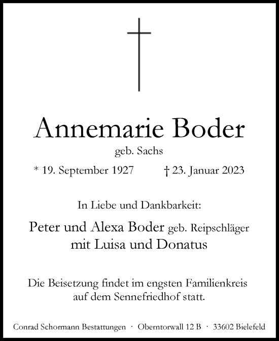 Traueranzeige von Annemarie Boder von Westfalen-Blatt
