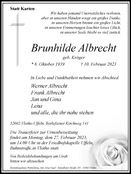 Traueranzeige von Brunhilde Albrecht von Westfalen-Blatt