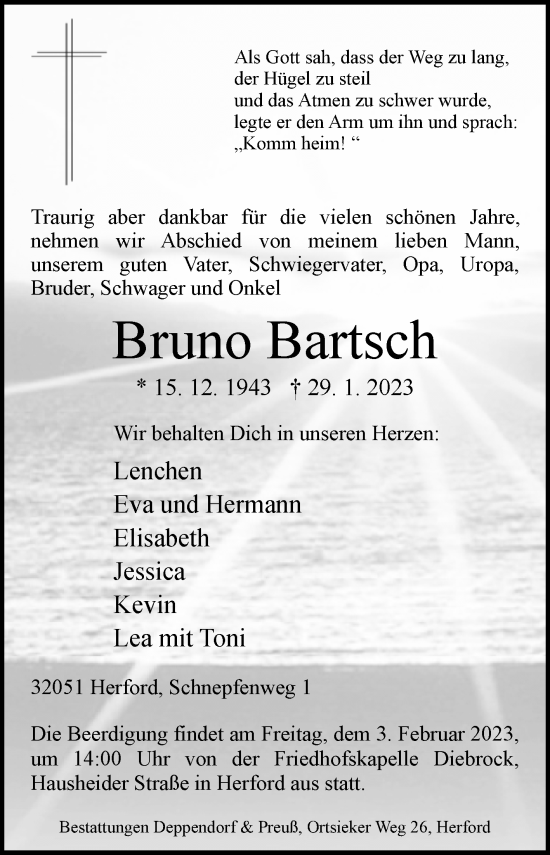 Traueranzeige von Bruno Bartsch von Westfalen-Blatt