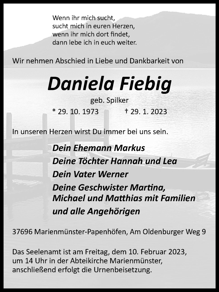  Traueranzeige für Daniela Fiebig vom 04.02.2023 aus Westfalen-Blatt