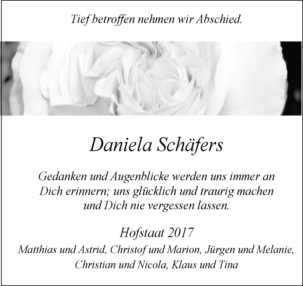  Traueranzeige für Daniela Schäfers vom 08.02.2023 aus Westfalen-Blatt