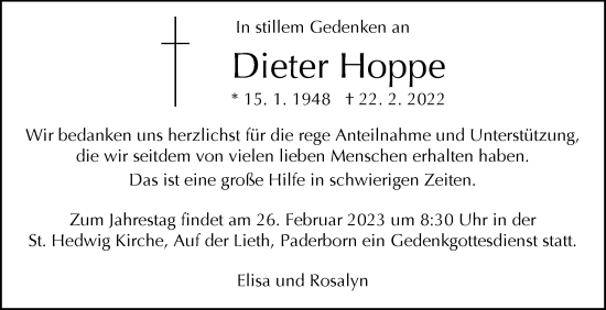 Traueranzeige von Dieter Hoppe von Westfalen-Blatt