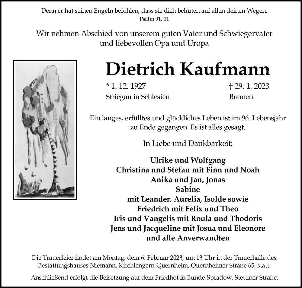  Traueranzeige für Dietrich Kaufmann vom 04.02.2023 aus Westfalen-Blatt