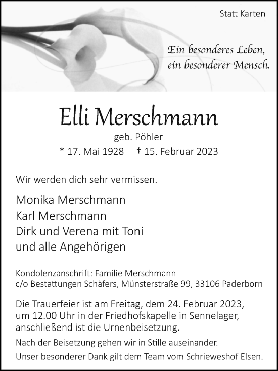 Traueranzeige von Elli Merschmann von Westfalen-Blatt