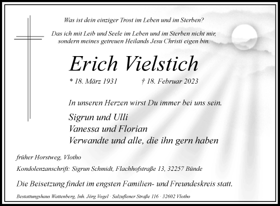 Traueranzeige von Erich Vielstich von Westfalen-Blatt