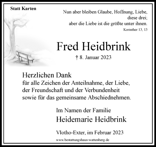 Traueranzeige von Fred Heidbrink von Westfalen-Blatt
