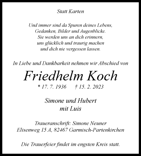 Traueranzeige von Friedhelm Koch von Westfalen-Blatt