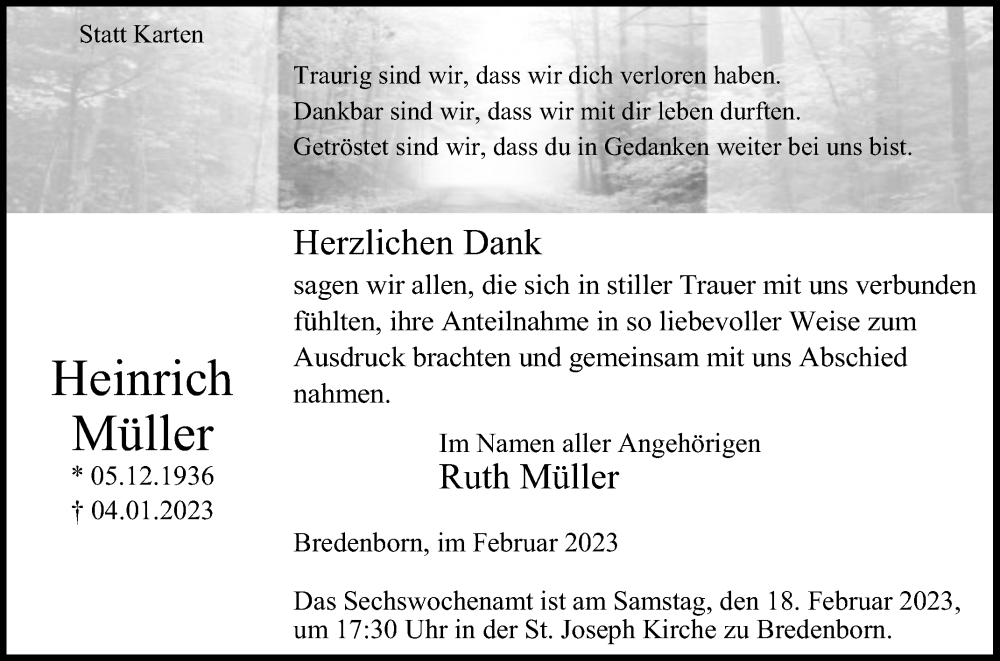  Traueranzeige für Heinrich Müller vom 11.02.2023 aus Westfalen-Blatt