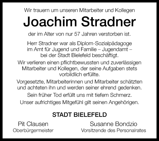 Traueranzeige von Joachim Stradner von Westfalen-Blatt