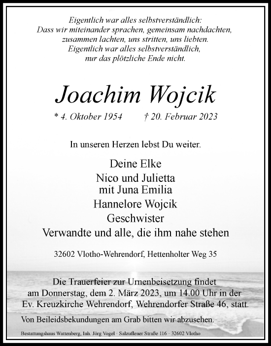 Traueranzeige von Joachim Wojcik von Westfalen-Blatt